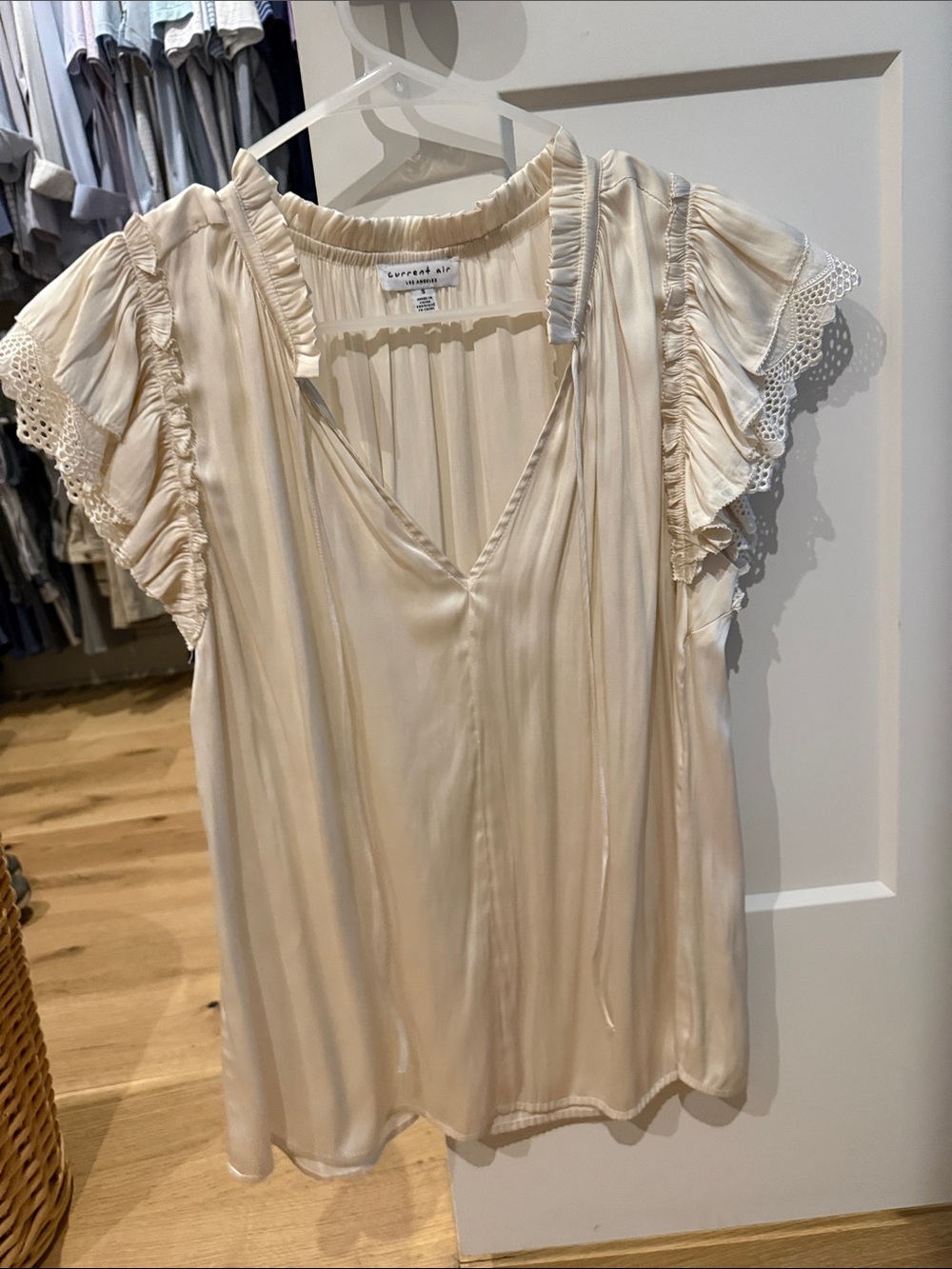 Current Air Cream Ruffle Sleeve V-Neck Blouse